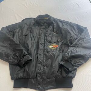 Corvette Black Nylon Vintage Bomber Jacket Size Medium